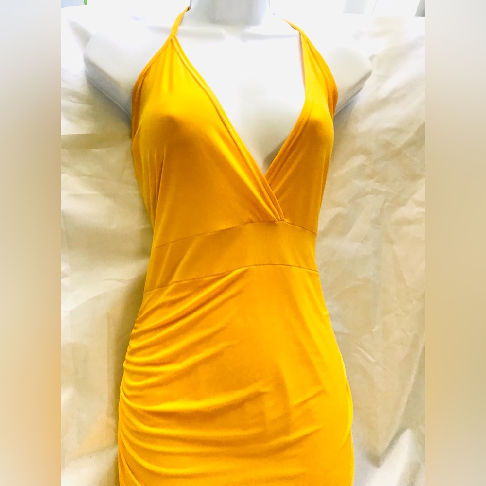 Boohoo, Tall, Yellow, Ruched Side Slinky, Mini Dress.